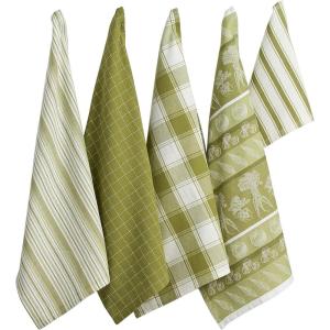 image:imageDII Assorted Pattern Kitchen Dishtowels and Dishcloth Set of 5 Parsley Green