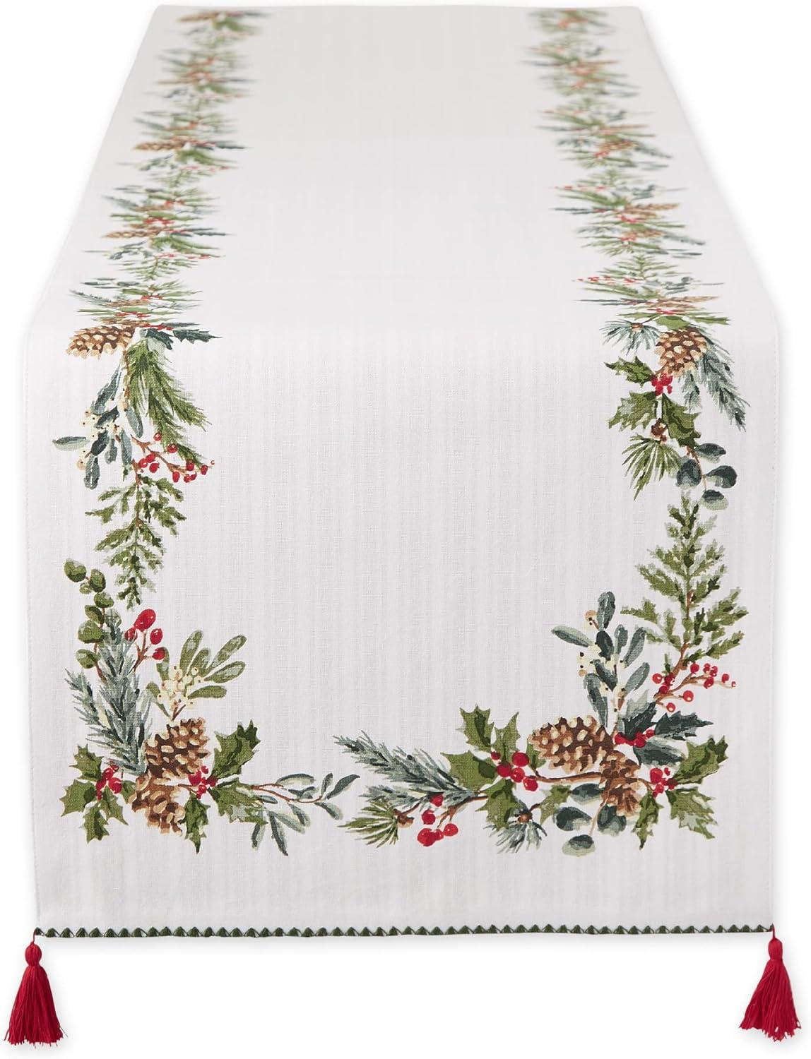 image:imageDII Heritage Holiday Sprigs Kitchen Dcor Collection Decorative Christmas Tablecloth 52x52 Christmas GreeneryBoughs of HollyRed Ticking