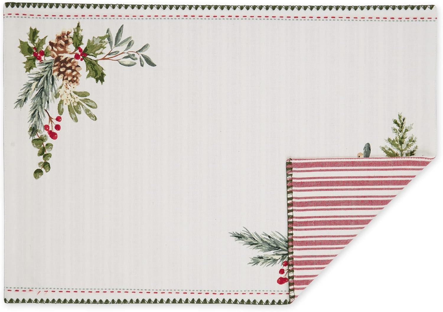 image:imageDII Heritage Holiday Sprigs Kitchen Dcor Collection Decorative Christmas Tablecloth 52x52 Christmas GreeneryBoughs of HollyRed Ticking