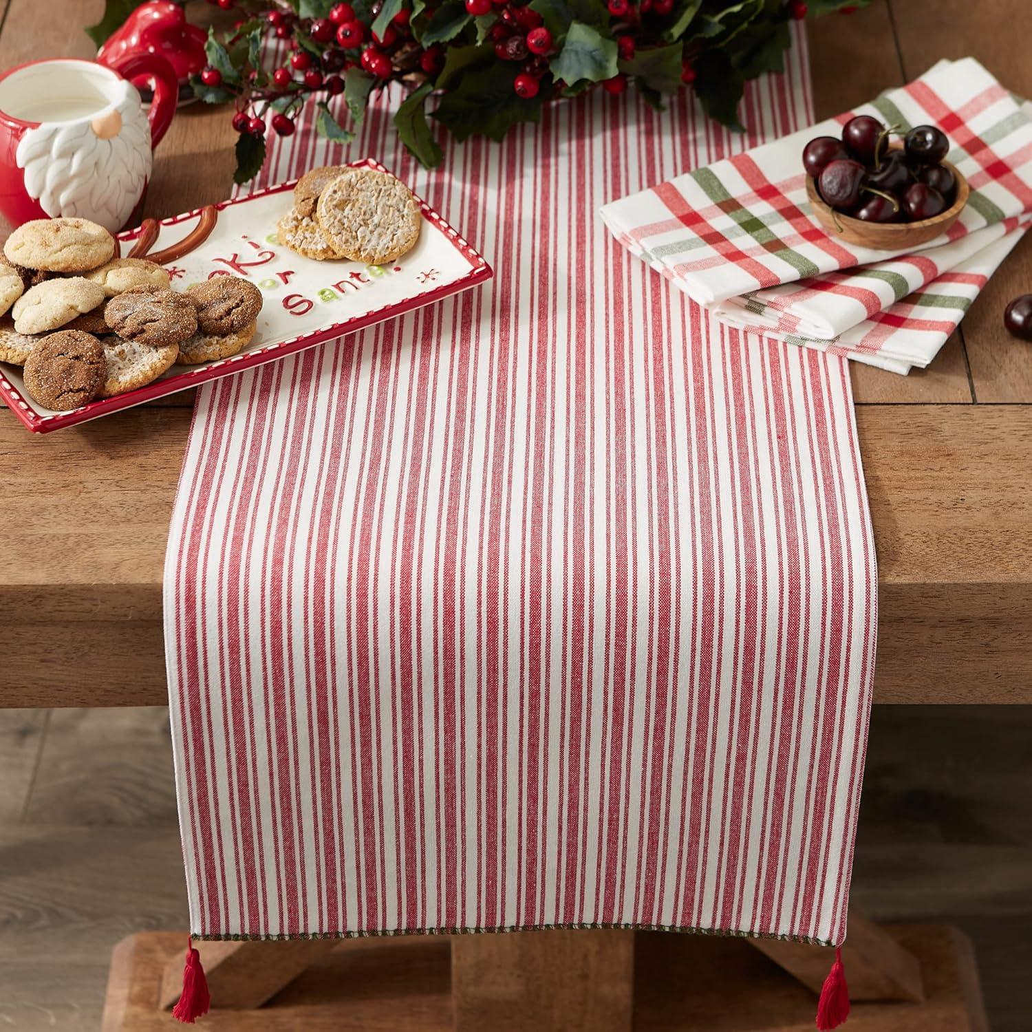 image:imageDII Heritage Holiday Sprigs Kitchen Dcor Collection Decorative Christmas Tablecloth 52x52 Christmas GreeneryBoughs of HollyRed Ticking