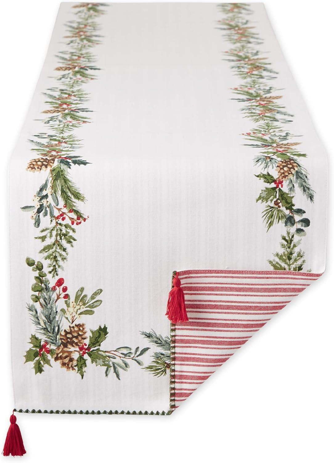 image:imageDII Heritage Holiday Sprigs Kitchen Dcor Collection Decorative Christmas Tablecloth 52x52 Christmas GreeneryBoughs of HollyRed Ticking