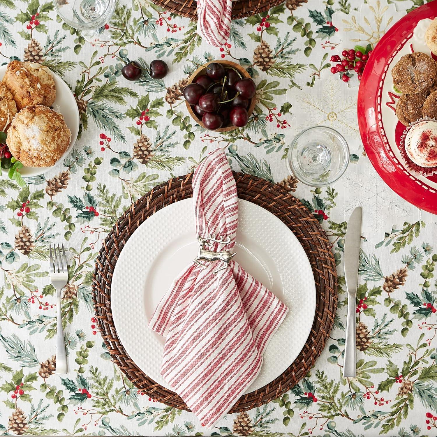 image:imageDII Heritage Holiday Sprigs Kitchen Dcor Collection Decorative Christmas Tablecloth 52x52 Christmas GreeneryChristmas Greenery