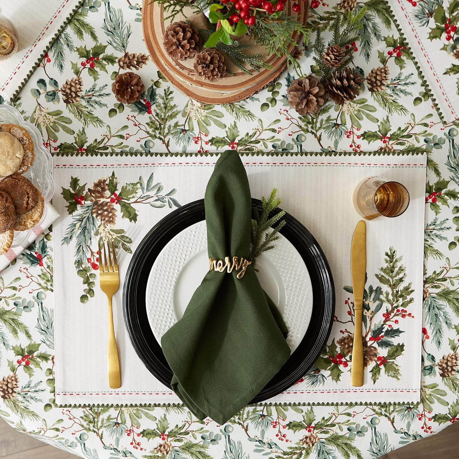 image:imageDII Heritage Holiday Sprigs Kitchen Dcor Collection Decorative Christmas Tablecloth 52x52 Christmas GreeneryChristmas Greenery