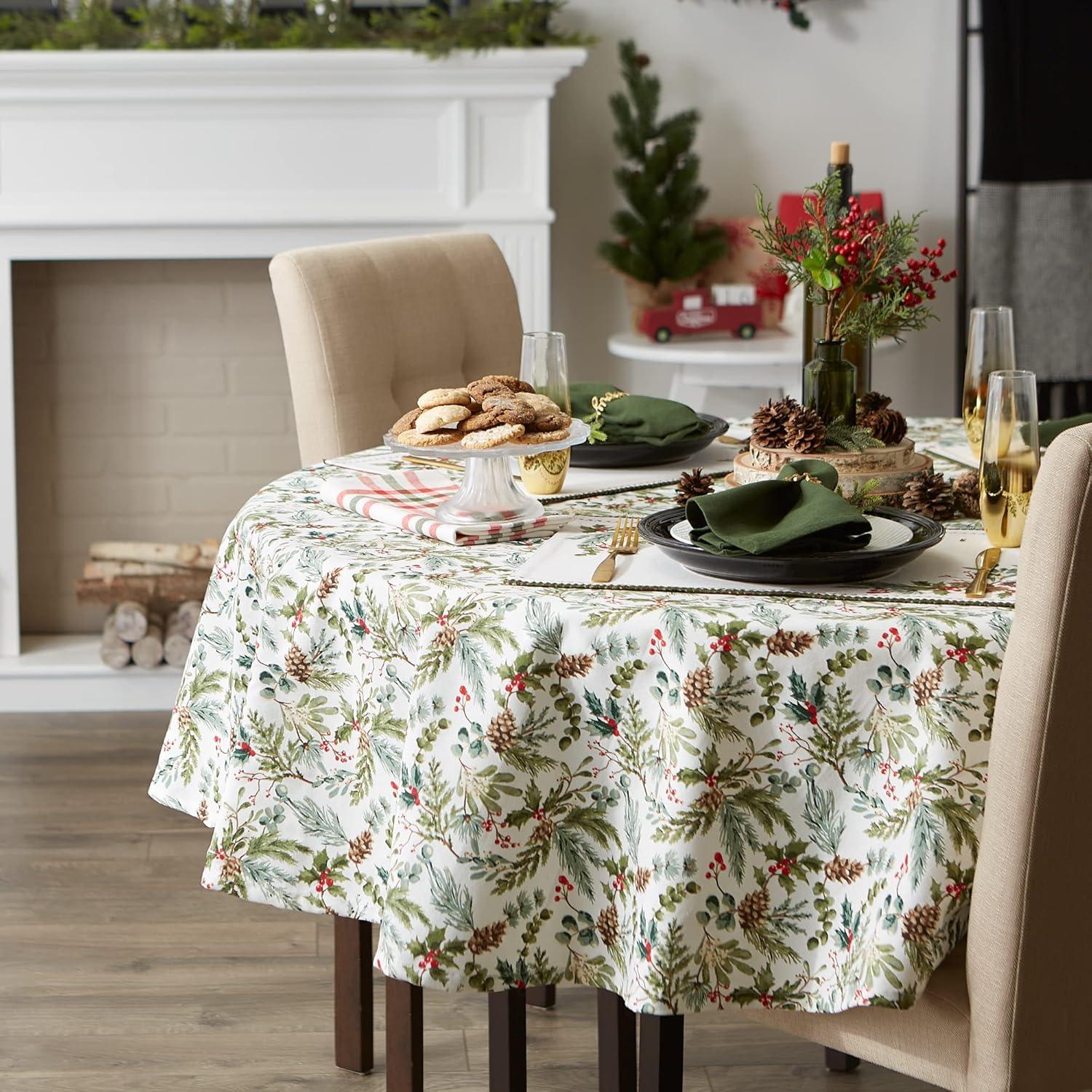 image:imageDII Heritage Holiday Sprigs Kitchen Dcor Collection Decorative Christmas Tablecloth 52x52 Christmas GreeneryChristmas Greenery