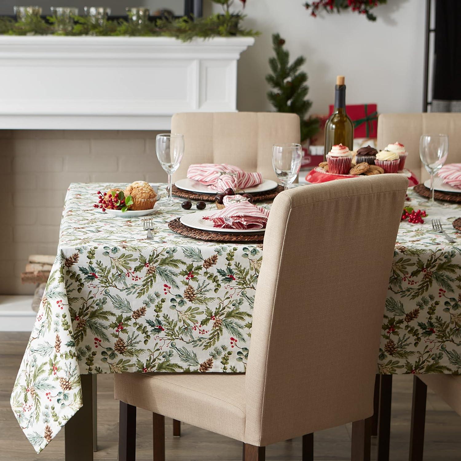 image:imageDII Heritage Holiday Sprigs Kitchen Dcor Collection Decorative Christmas Tablecloth 52x52 Christmas GreeneryChristmas Greenery