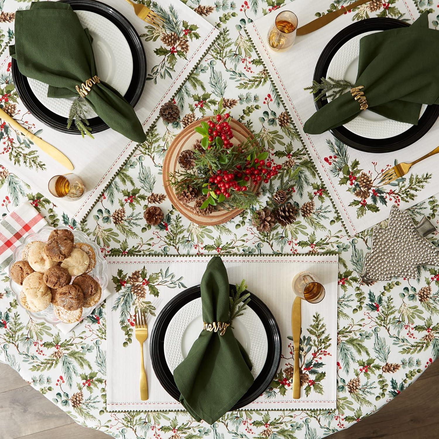 image:imageDII Heritage Holiday Sprigs Kitchen Dcor Collection Decorative Christmas Tablecloth 52x52 Christmas GreeneryChristmas Greenery