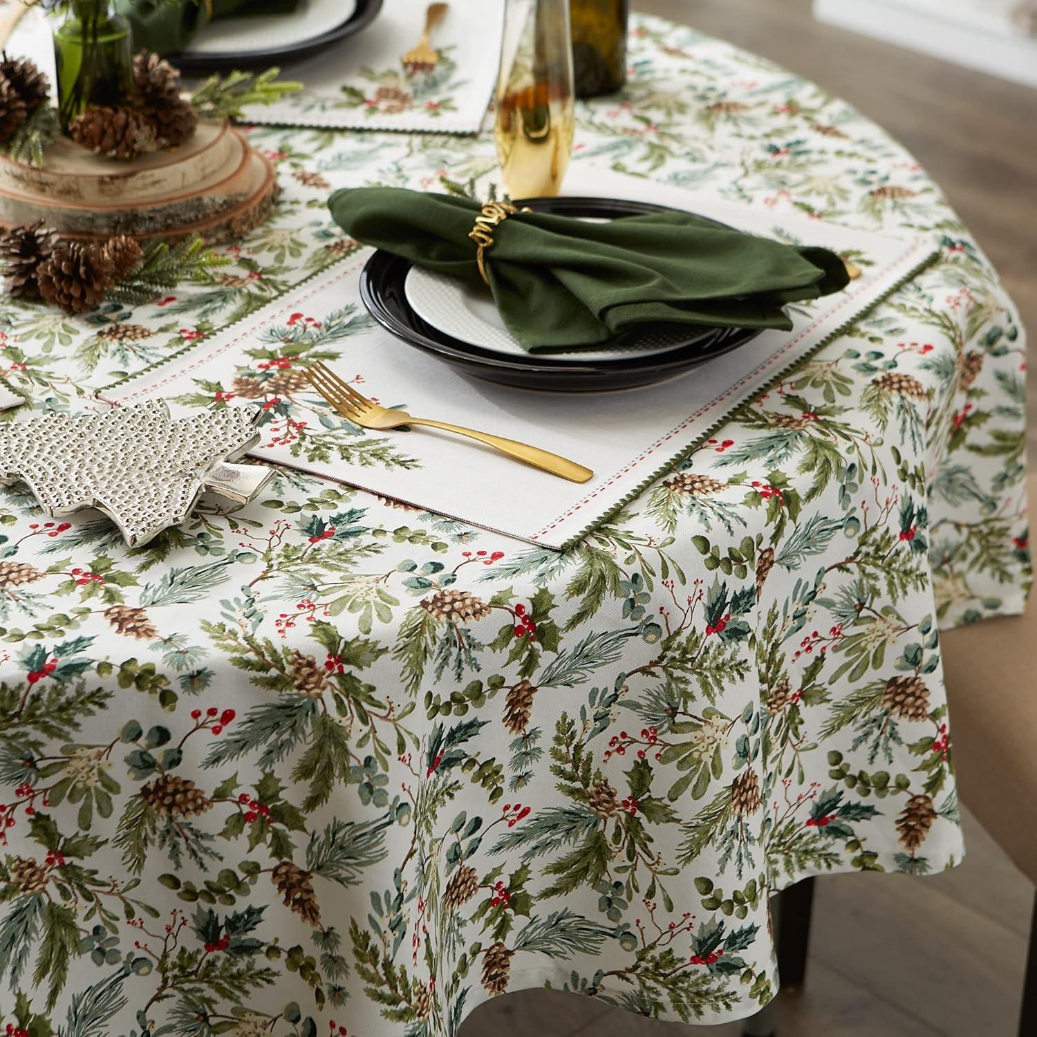 image:imageDII Heritage Holiday Sprigs Kitchen Dcor Collection Decorative Christmas Tablecloth 52x52 Christmas GreeneryChristmas Greenery