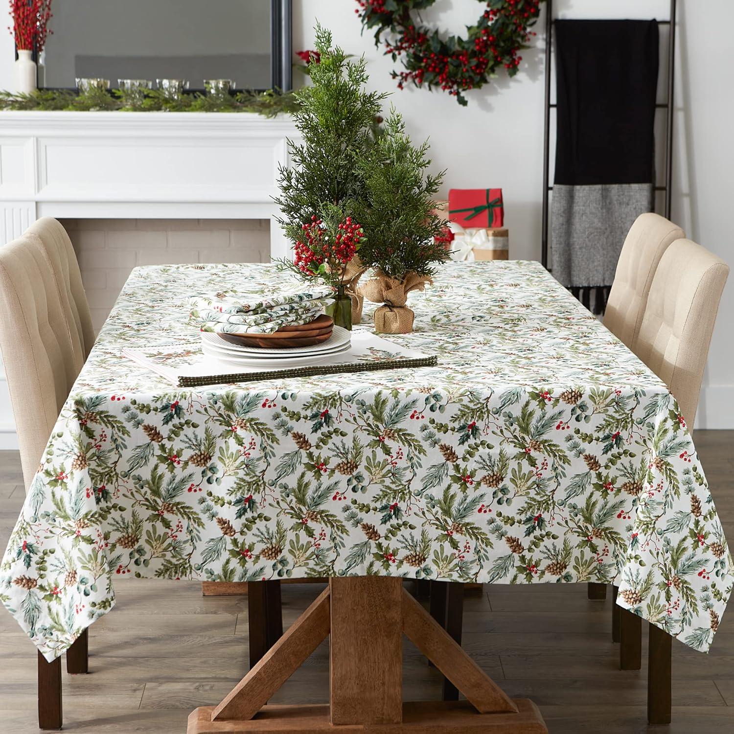 image:imageDII Heritage Holiday Sprigs Kitchen Dcor Collection Decorative Christmas Tablecloth 52x52 Christmas GreeneryChristmas Greenery