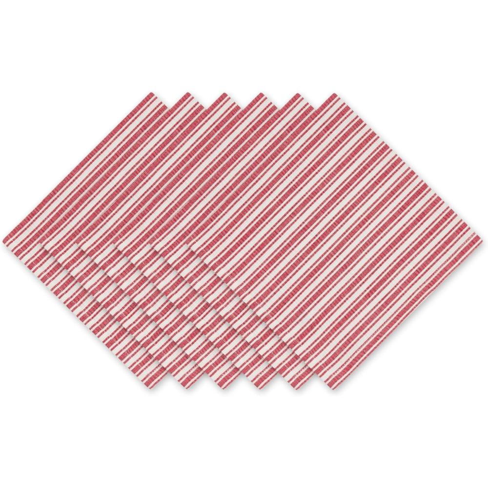 image:imageDII Heritage Holiday Sprigs Kitchen Dcor Collection Decorative Christmas Tablecloth 52x52 Christmas GreeneryRed Stripe Ticking