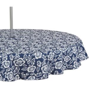 image:imageDII Floral Outdoor Zippered Tabletop Collection Water Resistant Tablecloth 60 Round Nautical Blue
