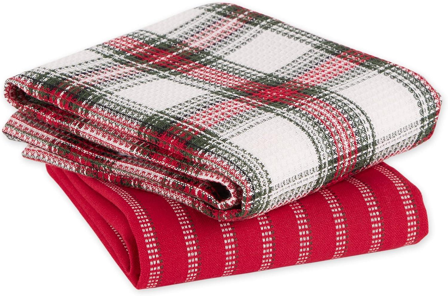 image:imageDII Vintage Christmas Tea Towels Decorative Holiday Kitchen Dish Towel Set 18x28 Tartain Plaid amp Thin Red Stripe 2 PieceHoliday Plaid  RedWhite Stripe