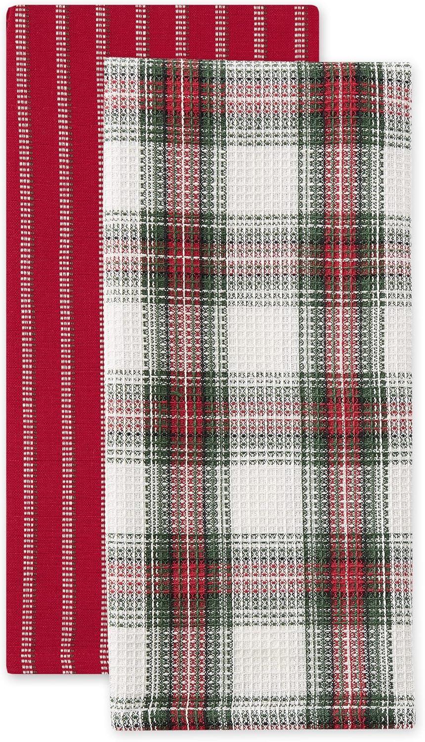 image:imageDII Vintage Christmas Tea Towels Decorative Holiday Kitchen Dish Towel Set 18x28 Tartain Plaid amp Thin Red Stripe 2 PieceHoliday Plaid  RedWhite Stripe