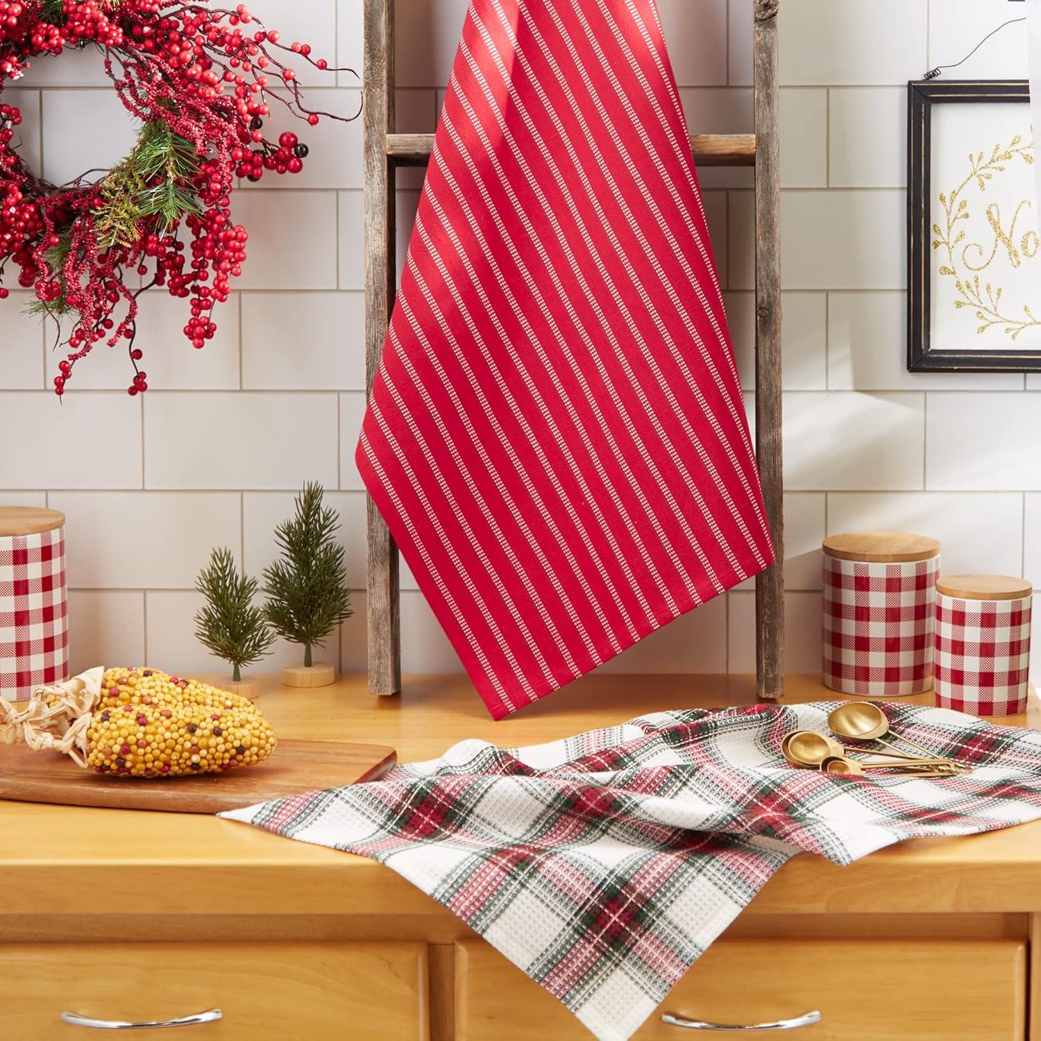 image:imageDII Vintage Christmas Tea Towels Decorative Holiday Kitchen Dish Towel Set 18x28 Tartain Plaid amp Thin Red Stripe 2 PieceHoliday Plaid  RedWhite Stripe