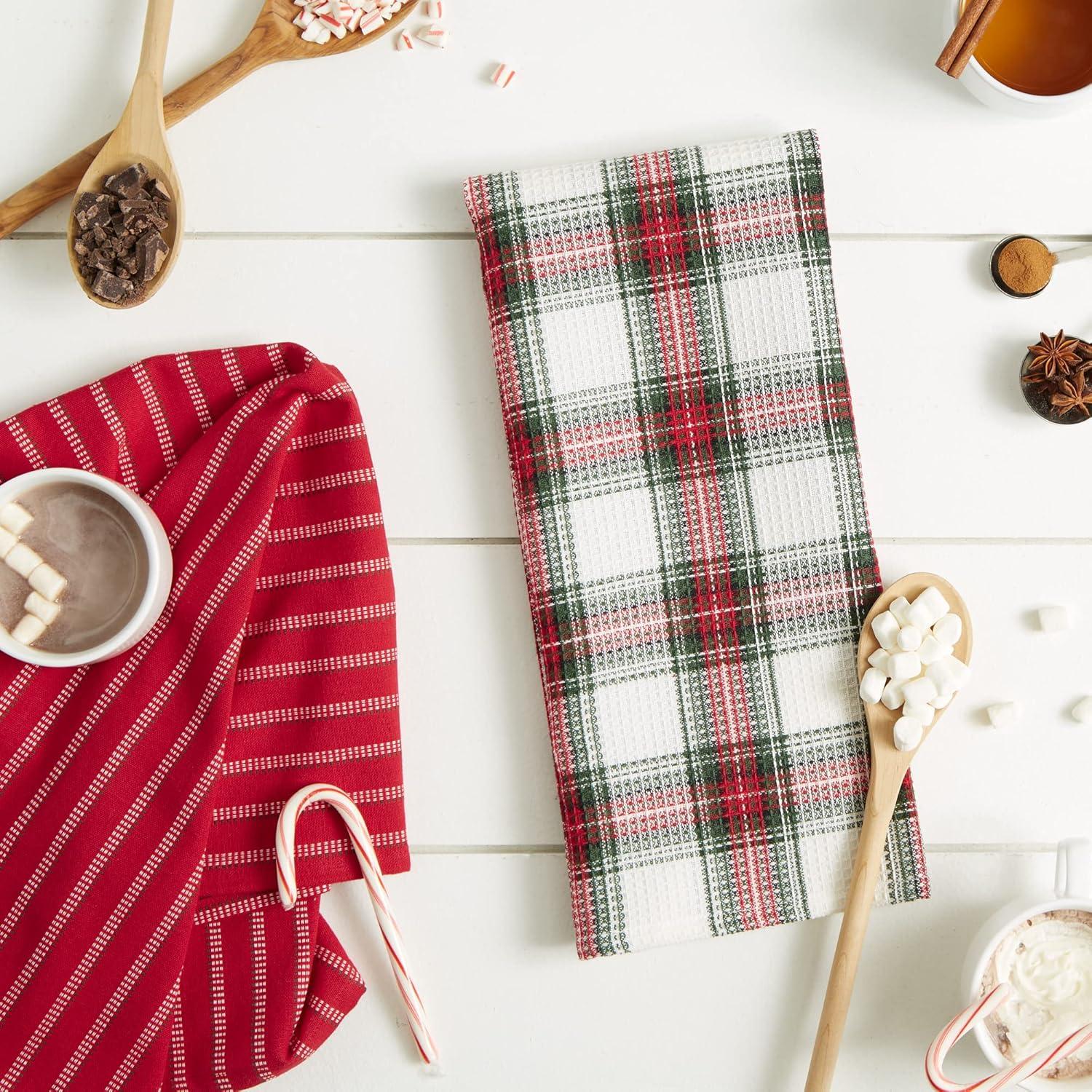 image:imageDII Vintage Christmas Tea Towels Decorative Holiday Kitchen Dish Towel Set 18x28 Tartain Plaid amp Thin Red Stripe 2 PieceHoliday Plaid  RedWhite Stripe