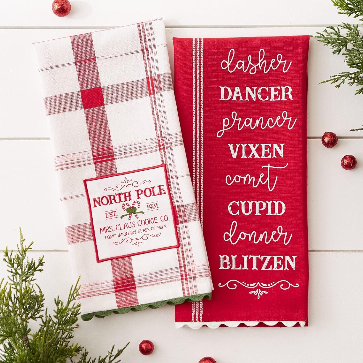 image:imageDII Vintage Christmas Tea Towels Decorative Holiday Kitchen Dish Towel Set 18x28 Tartain Plaid amp Thin Red Stripe 2 PieceNorth Pole Plaid