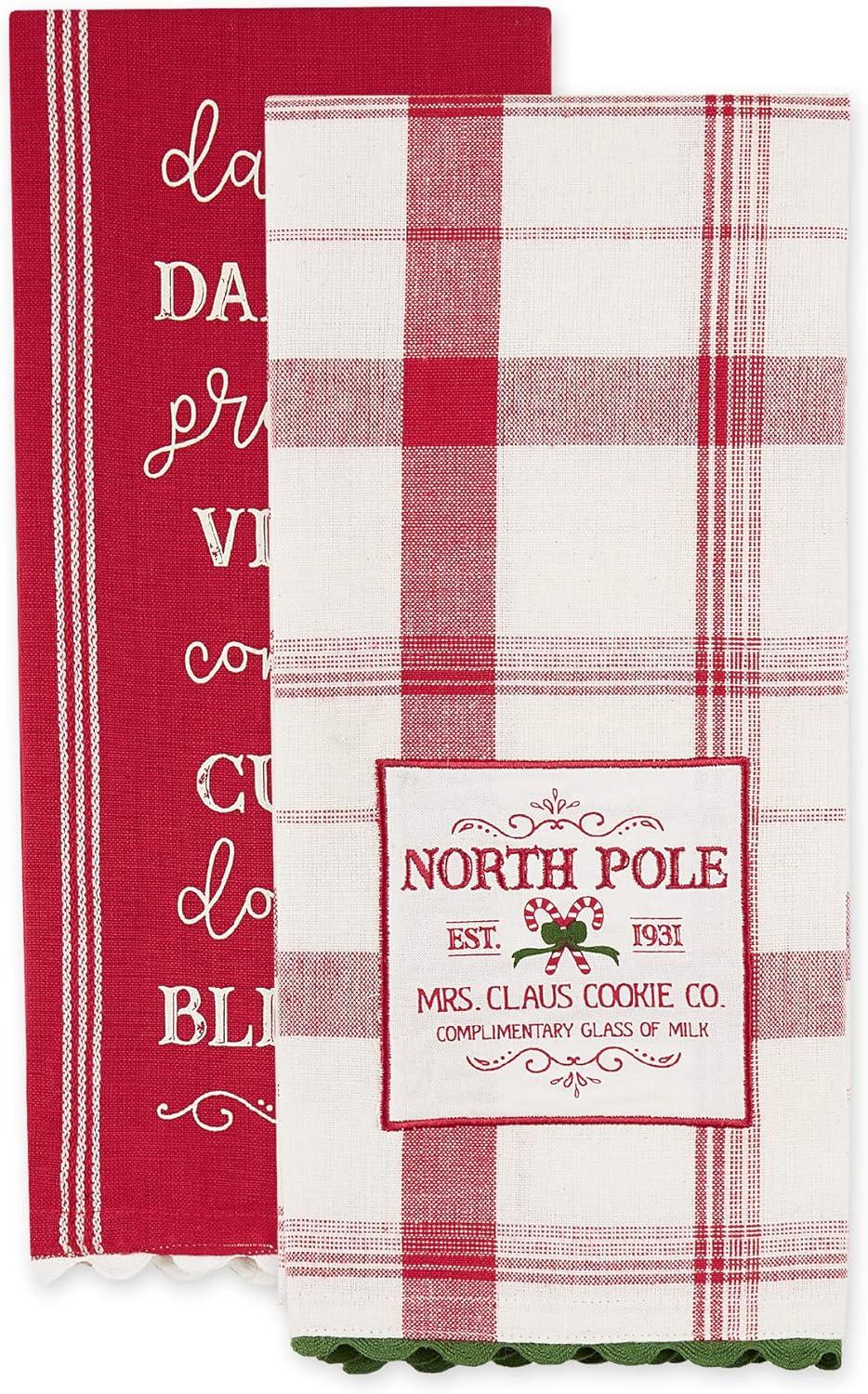 image:imageDII Vintage Christmas Tea Towels Decorative Holiday Kitchen Dish Towel Set 18x28 Tartain Plaid amp Thin Red Stripe 2 PieceNorth Pole Plaid