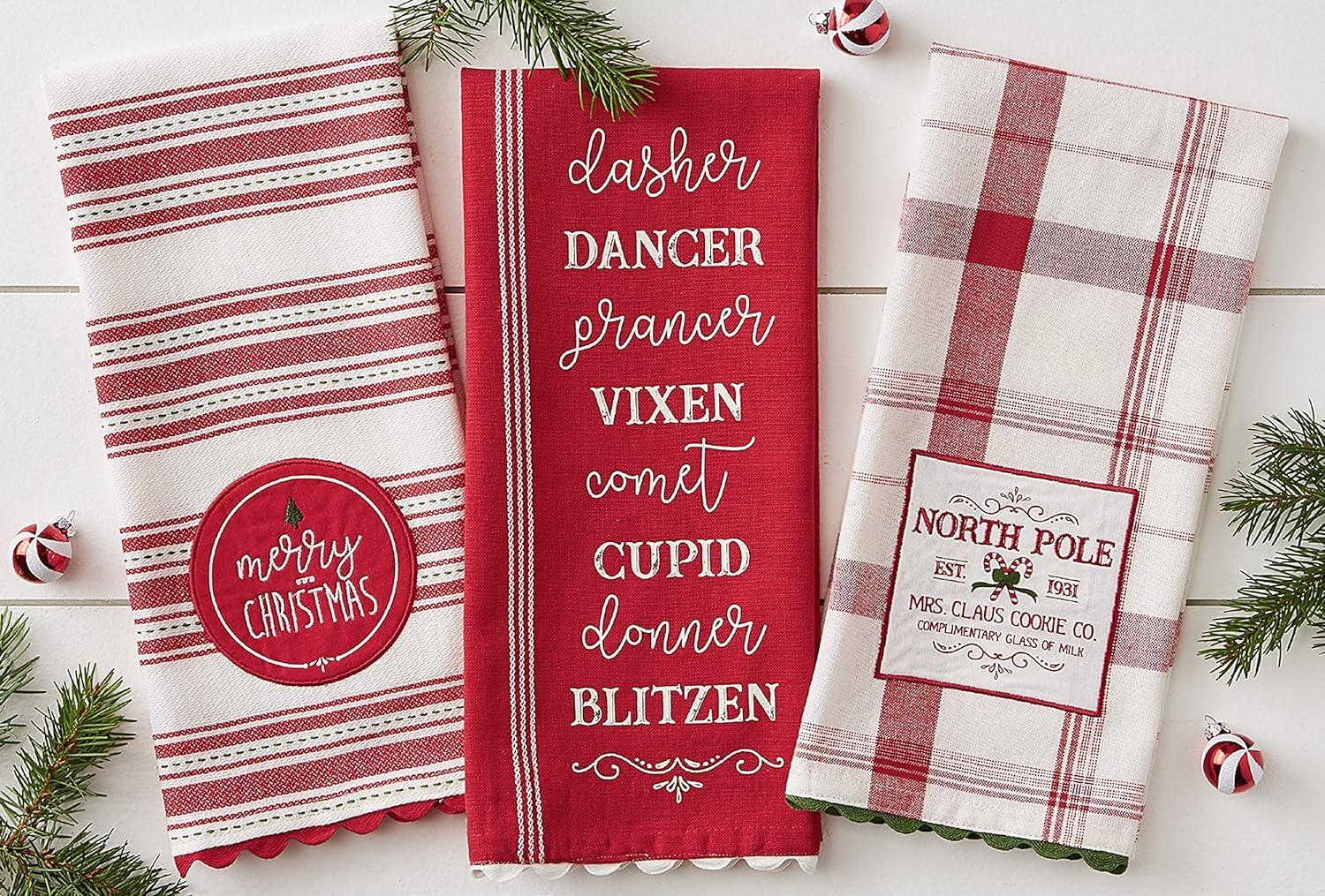 image:imageDII Vintage Christmas Tea Towels Decorative Holiday Kitchen Dish Towel Set 18x28 Tartain Plaid amp Thin Red Stripe 2 PieceNorth Pole Plaid