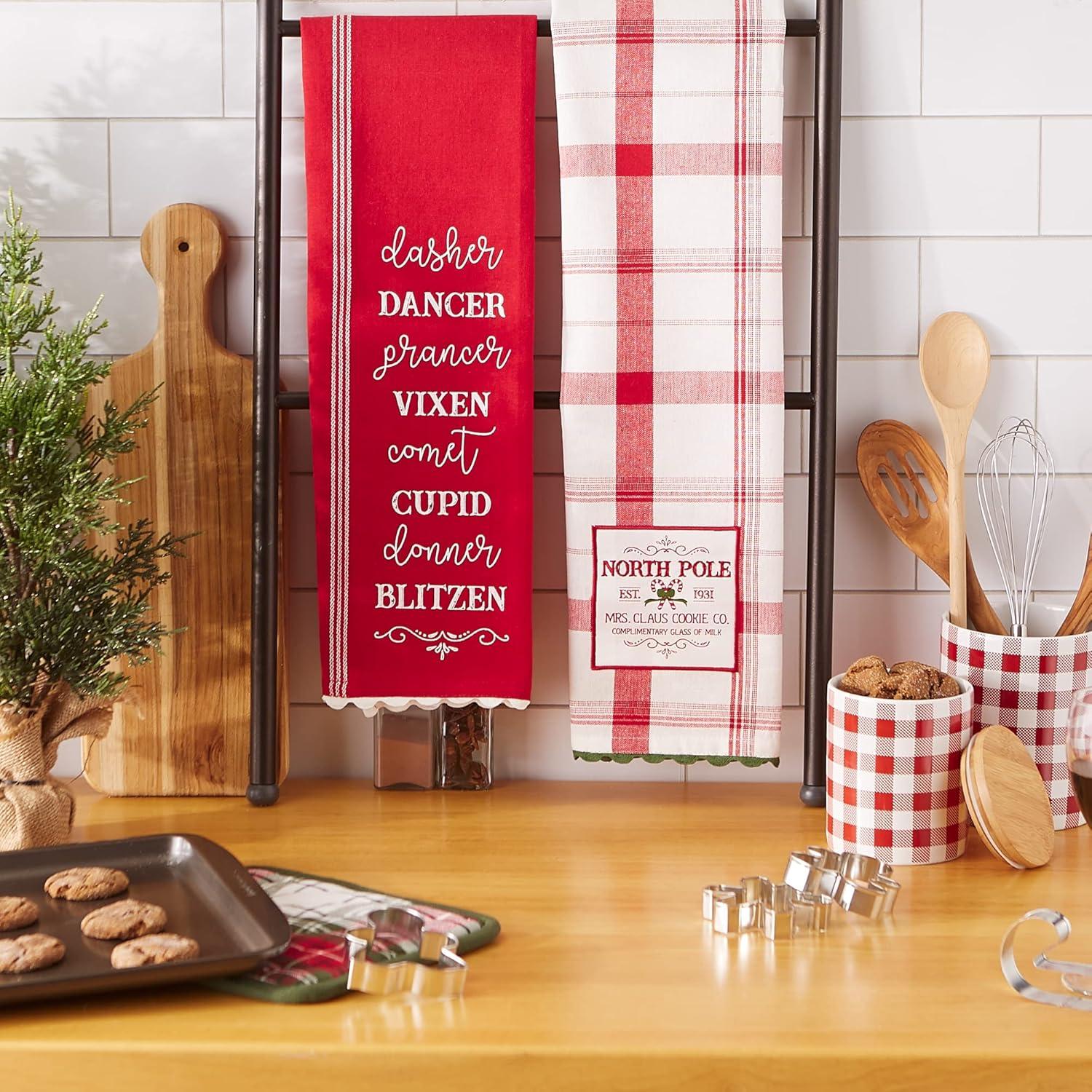 image:imageDII Vintage Christmas Tea Towels Decorative Holiday Kitchen Dish Towel Set 18x28 Tartain Plaid amp Thin Red Stripe 2 PieceNorth Pole Plaid