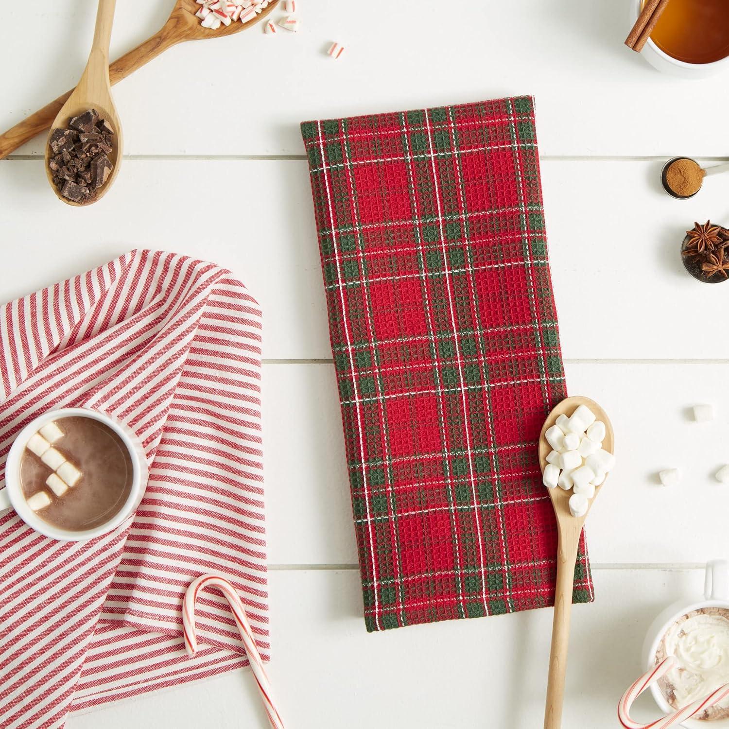 image:imageDII Vintage Christmas Tea Towels Decorative Holiday Kitchen Dish Towel Set 18x28 Tartain Plaid amp Thin Red Stripe 2 PieceTartain Plaid  Thin Red Stripe