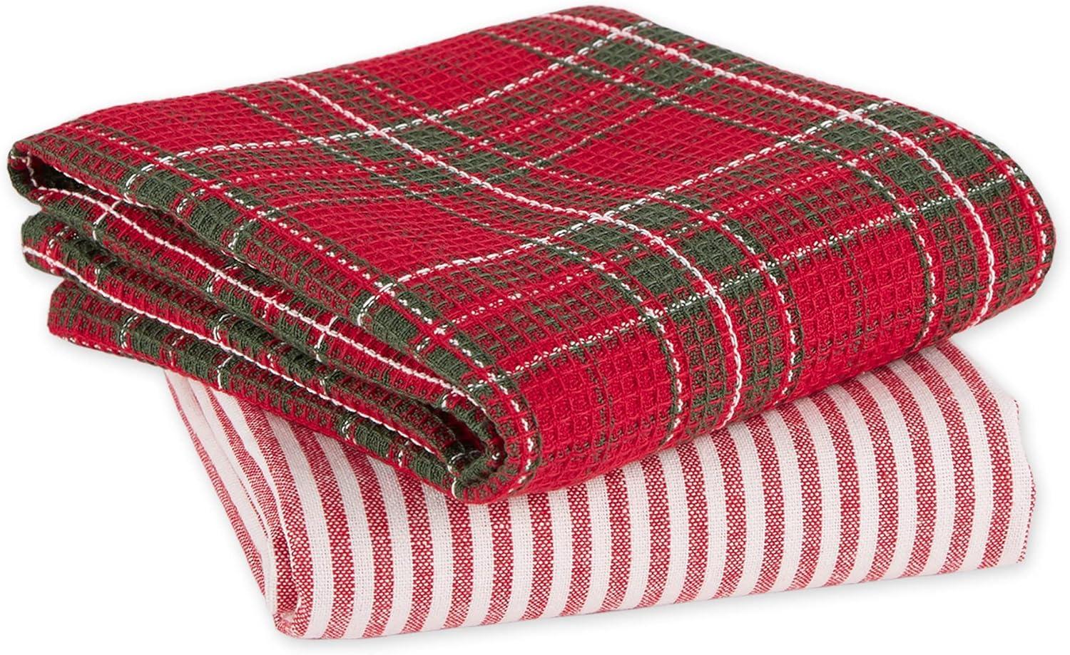image:imageDII Vintage Christmas Tea Towels Decorative Holiday Kitchen Dish Towel Set 18x28 Tartain Plaid amp Thin Red Stripe 2 PieceTartain Plaid  Thin Red Stripe