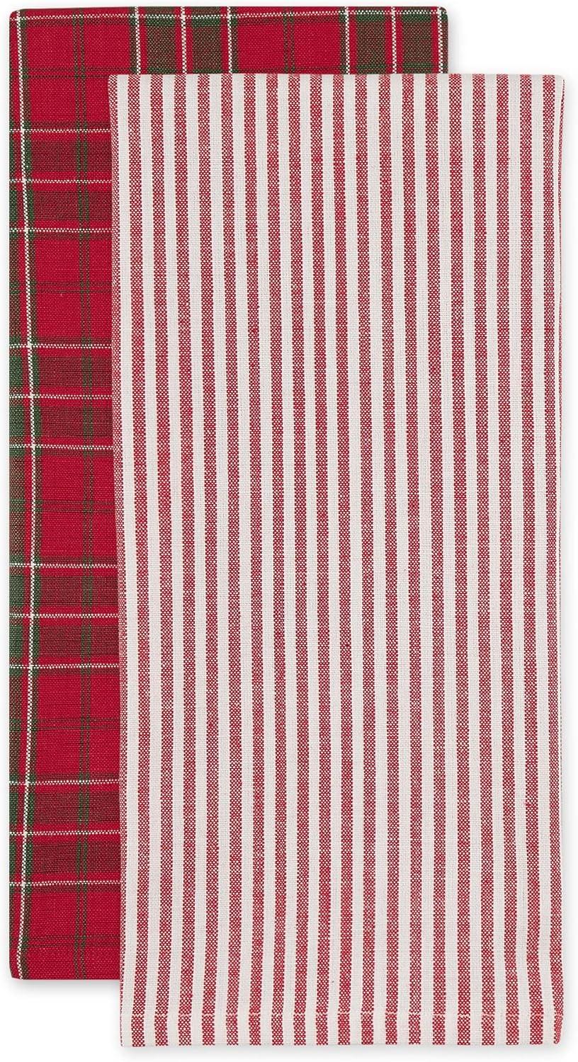 image:imageDII Vintage Christmas Tea Towels Decorative Holiday Kitchen Dish Towel Set 18x28 Tartain Plaid amp Thin Red Stripe 2 PieceTartain Plaid  Thin Red Stripe
