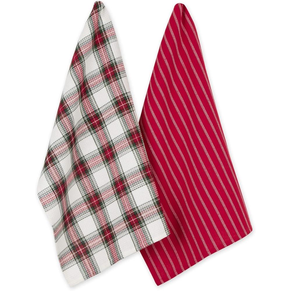 image:imageDII Vintage Christmas Tea Towels Decorative Holiday Kitchen Dish Towel Set 18x28 Tartain Plaid amp Thin Red Stripe 2 PieceHoliday Plaid  RedWhite Stripe