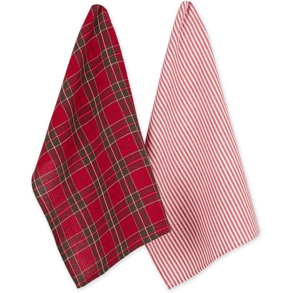 image:imageDII Vintage Christmas Tea Towels Decorative Holiday Kitchen Dish Towel Set 18x28 Tartain Plaid amp Thin Red Stripe 2 PieceTartain Plaid  Thin Red Stripe