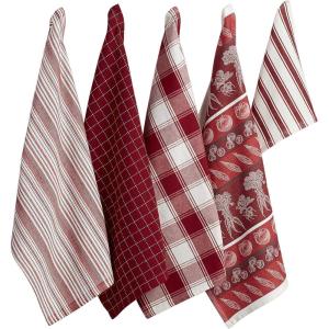 image:imageDII Assorted Pattern Kitchen Collection Dishtowels amp Dishcloth Marine Blue 5 PieceGarnet