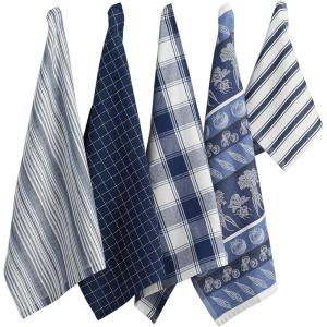 image:imageDII Assorted Pattern Kitchen Collection Dishtowels amp Dishcloth Marine Blue 5 PieceMarine Blue