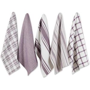 image:imageDII Assorted Woven Kitchen Dishtowel Set 18x28 Eggplant 5 Piece