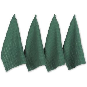 image:imageDII Basic Terry Collection Windowpane Dishtowel Set 16x26 Black Check 4 PieceDark Green Solid