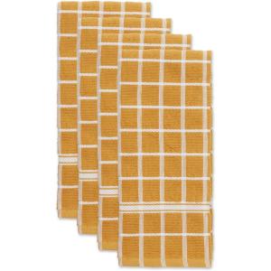 image:imageDII Basic Terry Collection Windowpane Dishtowel Set 16x26 Black Check 4 PieceHoney Gold Check