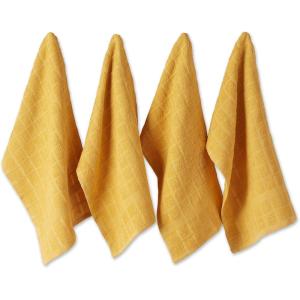 image:imageDII Basic Terry Collection Windowpane Dishtowel Set 16x26 Black Check 4 PieceHoney Gold Solid