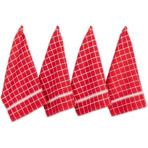 image:imageDII Basic Terry Collection Windowpane Dishtowel Set 16x26 Black Check 4 PieceRed Check