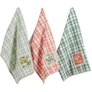 image:imageDII Farmers Market Collection Machine Washable Reusable Kitchen Dishtowel amp Dishcloth Set Veggie Print 6 PiecePlaid Patch