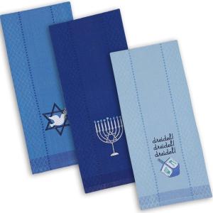 image:imageDII Hanukkah Kitchen Collection Festival of Lights Celebration Decor Dish Towel Set 18x28 Embroidered Dreidel 3 PieceEmbroidered Dreidel