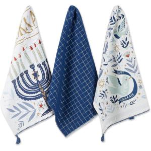 image:imageDII Hanukkah Kitchen Collection Festival of Lights Celebration Decor Dish Towel Set 18x28 Embroidered Dreidel 3 PieceHappy Hanukkah
