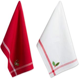 image:imageDII Holiday Dish Towels Christmas Kitchen Dcor 18x28 Santa Belt 2 PieceHolly  Mistletoe