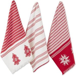 image:imageDII Nordic Christmas Collection Plaid amp Stripes Holiday Dish Towels Kitchen Towel Set 18x28 Scandinavian Snowflakes Plaid amp Stripe 3 CountRed Stripes