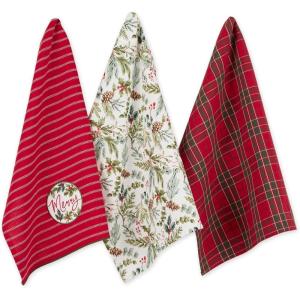 image:imageDII Vintage Christmas Tea Towels Decorative Holiday Kitchen Dish Towel Set 18x28 Tartain Plaid amp Thin Red Stripe 2 PieceMerry Holly Floral  Plaid  Stripe
