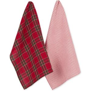 image:imageDII Vintage Christmas Tea Towels Decorative Holiday Kitchen Dish Towel Set 18x28 Tartain Plaid amp Thin Red Stripe 2 PieceTartain Plaid  Thin Red Stripe
