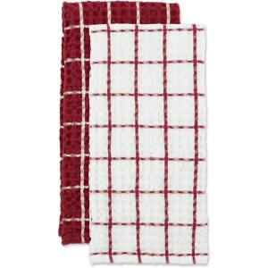 image:imageDII Washed Waffle Collection Oversized Preshrunk Ultra Absorbant Dishcloth Set 12x12 Stone 6 PieceBarn Red