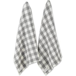 image:imageDII Washed Waffle Weave Collection Dishtowel Set 18x28 Black Check 2 PieceDove Gray Check