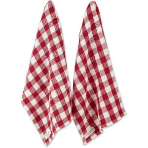image:imageDII Washed Waffle Weave Collection Dishtowel Set 18x28 Black Check 2 PieceRed Cider Check