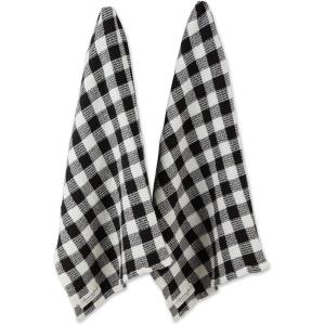 image:imageDII Washed Waffle Weave Collection Dishtowel Set 18x28 Dove Gray Check 2 PieceBlack Check