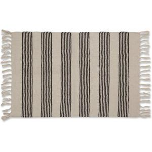 image:imageDII Woven Rugs Collection HandLoomed with Fringe 2x3 Stone TexturedBlack Ticking Stripe
